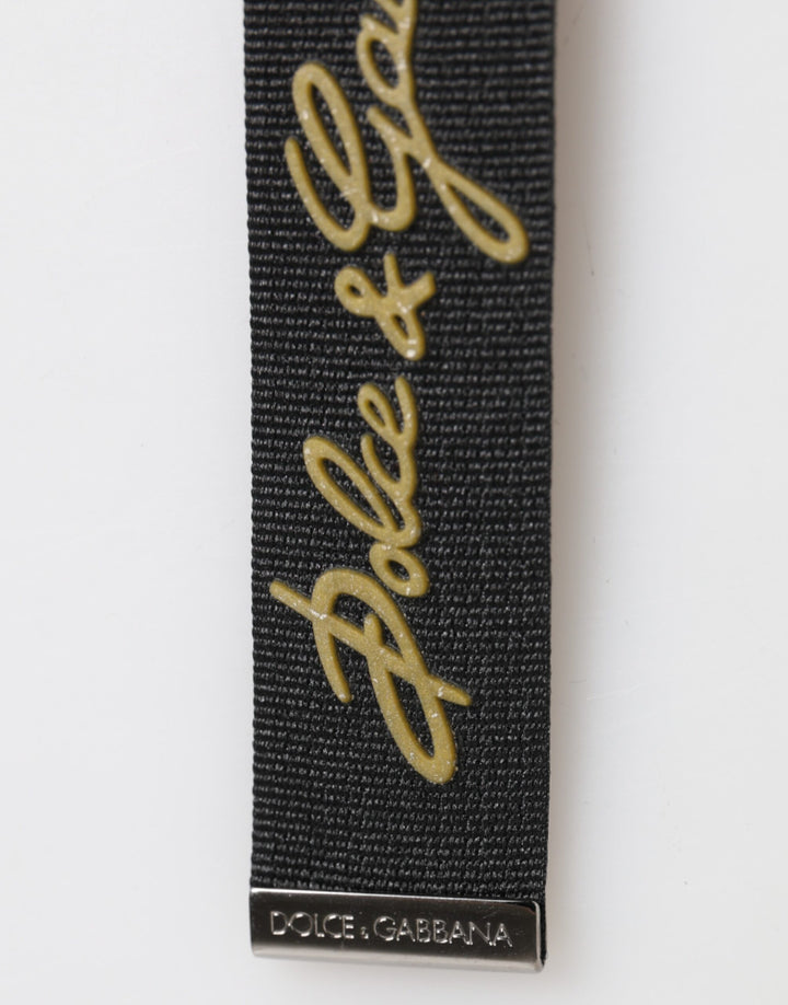Dolce & Gabbana Black Yellow Polyester DG Logo Silver Keychain Keyring