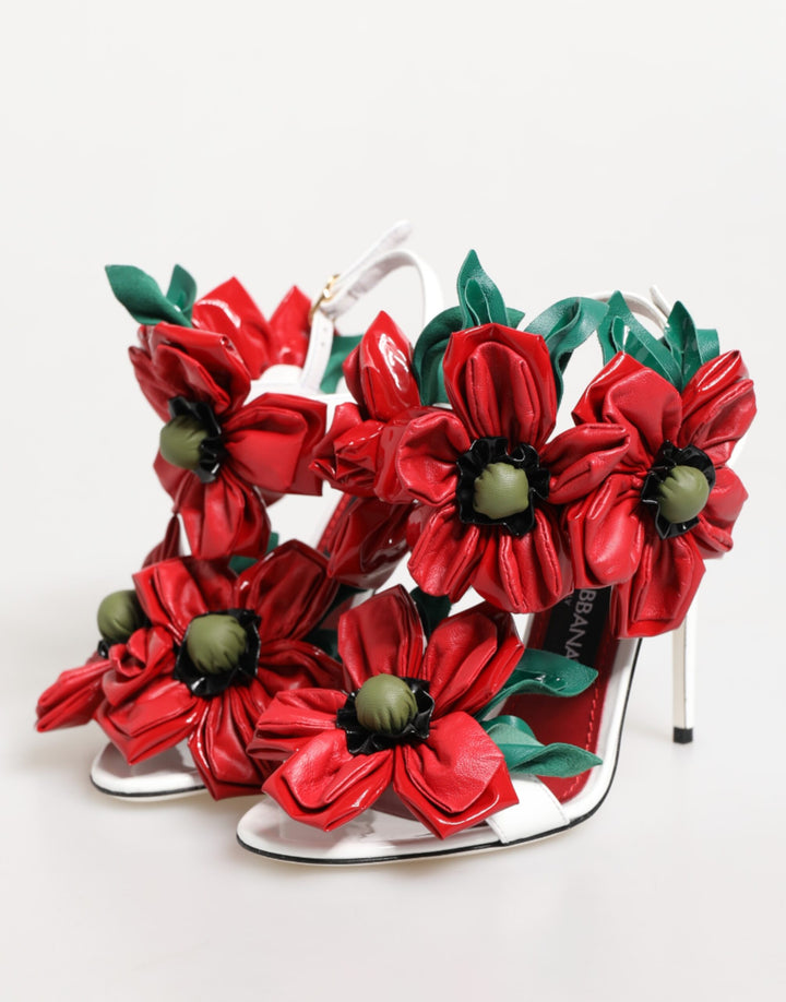 Dolce & Gabbana White Red Floral Detailing Sandals Shoes