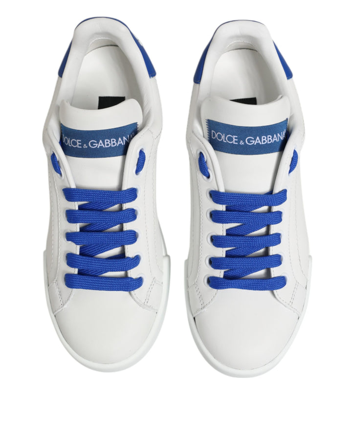 Dolce & Gabbana White Blue Leather Low Top Sneakers Shoes
