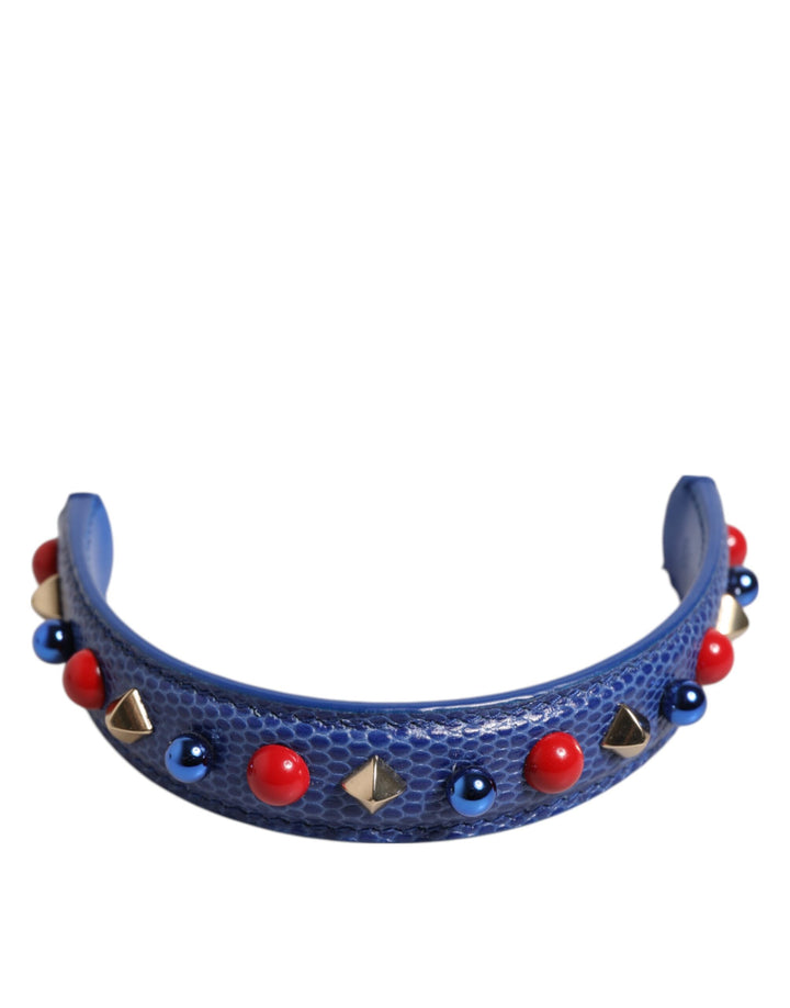 Dolce & Gabbana Blue Embellished Leather Bag Handle Women Shoulder Strap