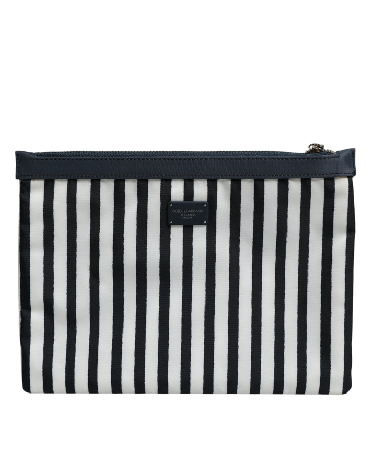 Dolce & Gabbana Black White Striped Logo Plaque Clutch Borse Pouch Bag