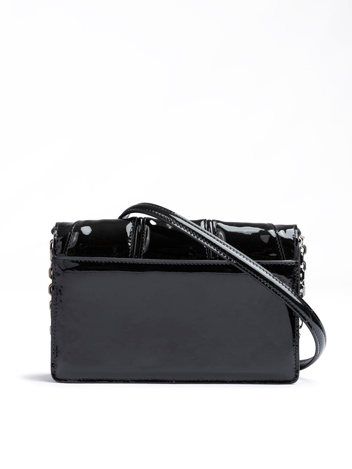Ferrari Black GT patent leather bag with chain