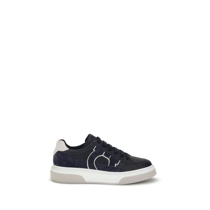 Ferragamo Blue Calf Leather Bos Taurus Low Top Sneakers