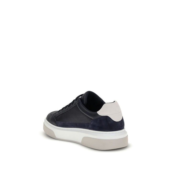 Ferragamo Blue Calf Leather Bos Taurus Low Top Sneakers