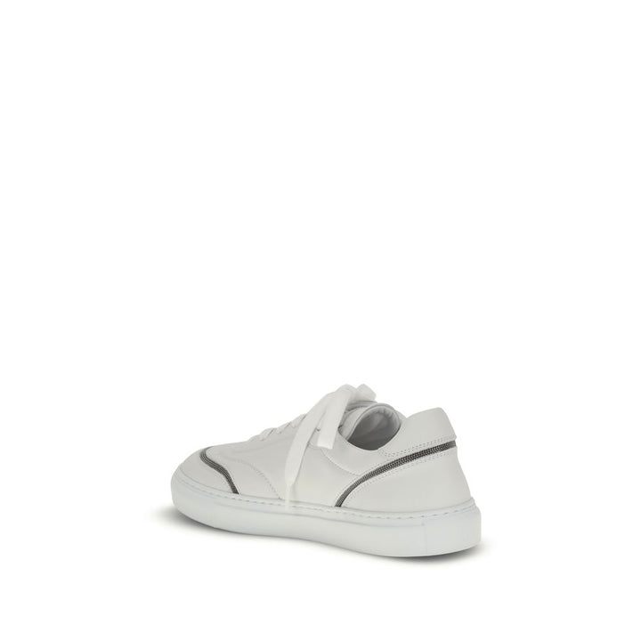 Brunello Cucinelli White Calf Leather Bos Taurus Low Top Sneakers