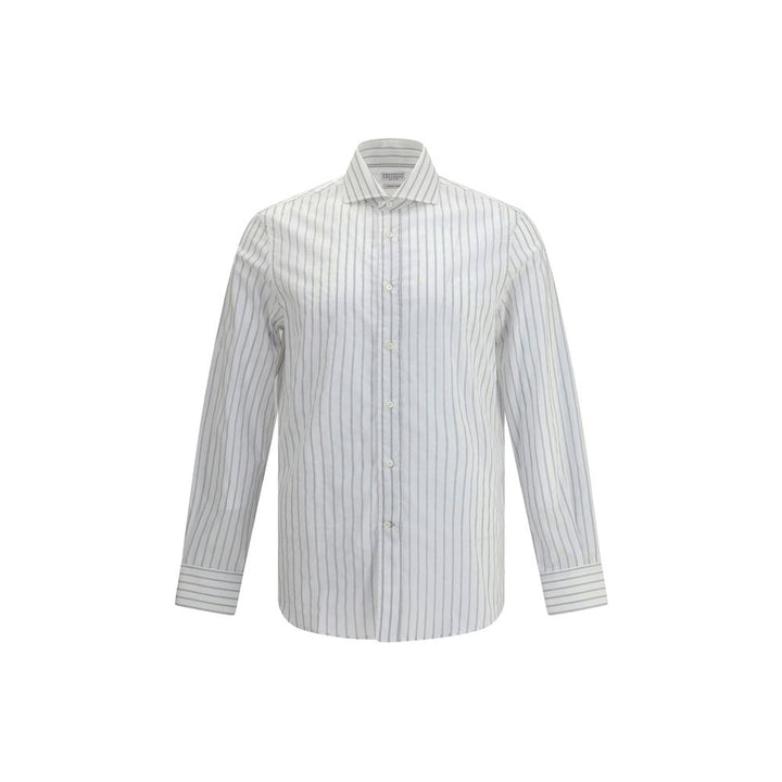 Brunello Cucinelli White Cotton Pattern Shirt