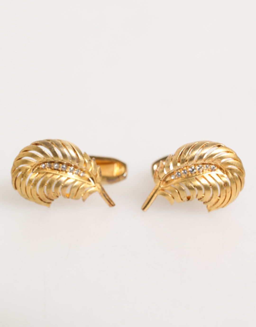 Dolce & Gabbana Gold 925 Sterling Silver Crystal Leaf Accessory Cufflink