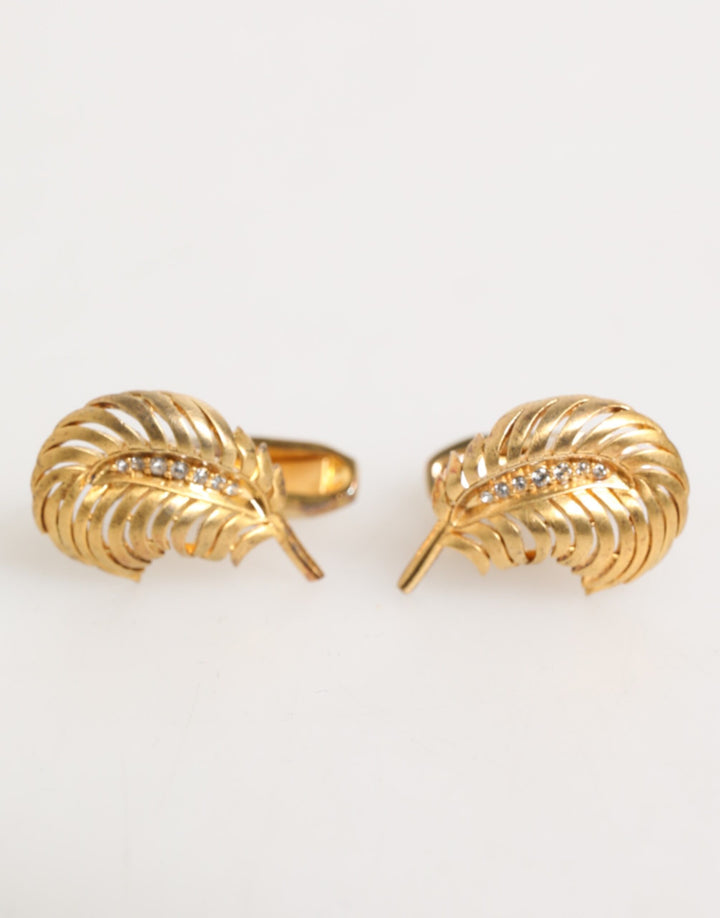Dolce & Gabbana Gold 925 Sterling Silver Crystal Leaf Accessory Cufflink