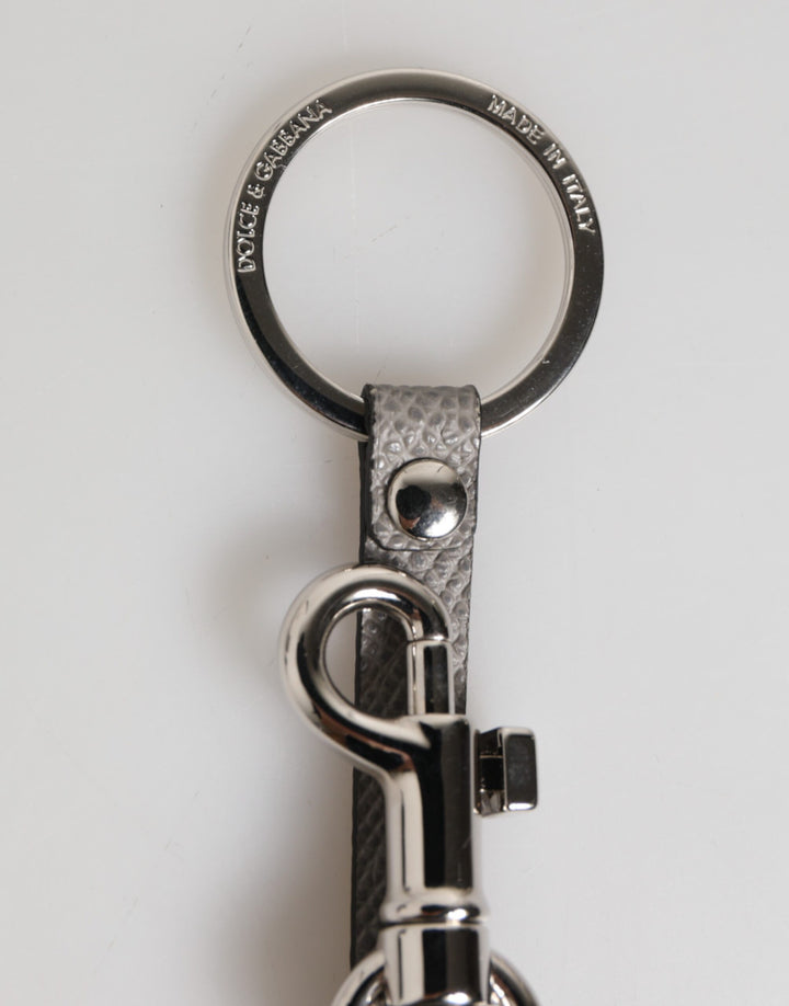 Dolce & Gabbana Gray Leather Logo Metal Ring Keychain Holder Men Keyring