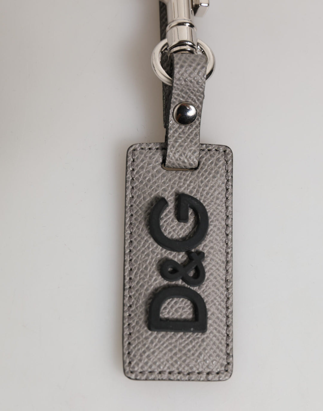 Dolce & Gabbana Gray Leather Logo Metal Ring Keychain Holder Men Keyring