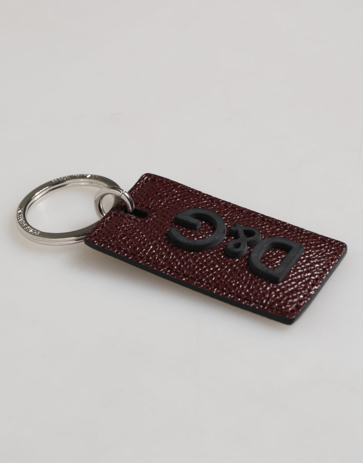 Dolce & Gabbana Dark Brown Leather Logo Metal Ring Men Keychain Keyring