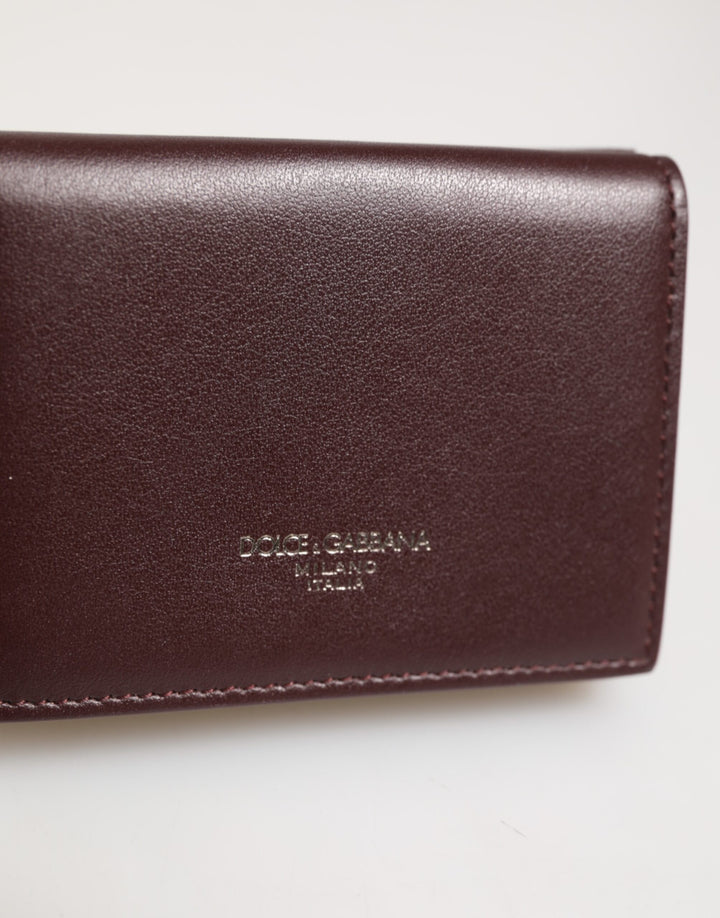 Dolce & Gabbana Leather Embossed Logo Trifold Men Card Holder Dark Brown