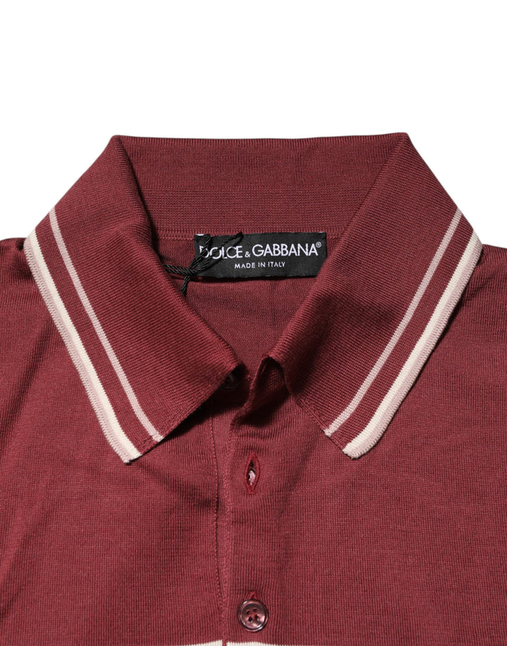 Dolce & Gabbana Cotton Burgundy Striped DG Logo Polo  T-shirt