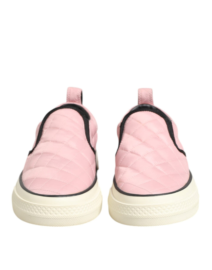 Dolce & Gabbana Pink Quilted Nylon Slip-On Sneaker Shoes