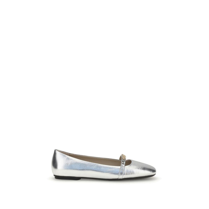 PINKO Silver Calf Leather Bos Taurus Ballet Flats