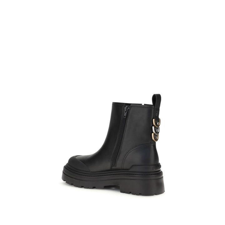 PINKO Black Calf Leather Bos Taurus Ankle Boots