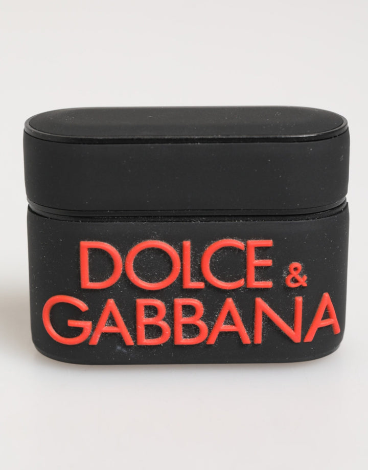 Dolce & Gabbana Black Orange Rubber Logo Embossed Accessory Airpods Case