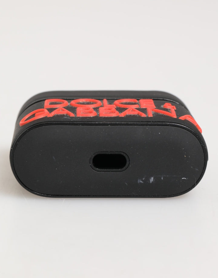 Dolce & Gabbana Black Orange Rubber Logo Embossed Accessory Airpods Case