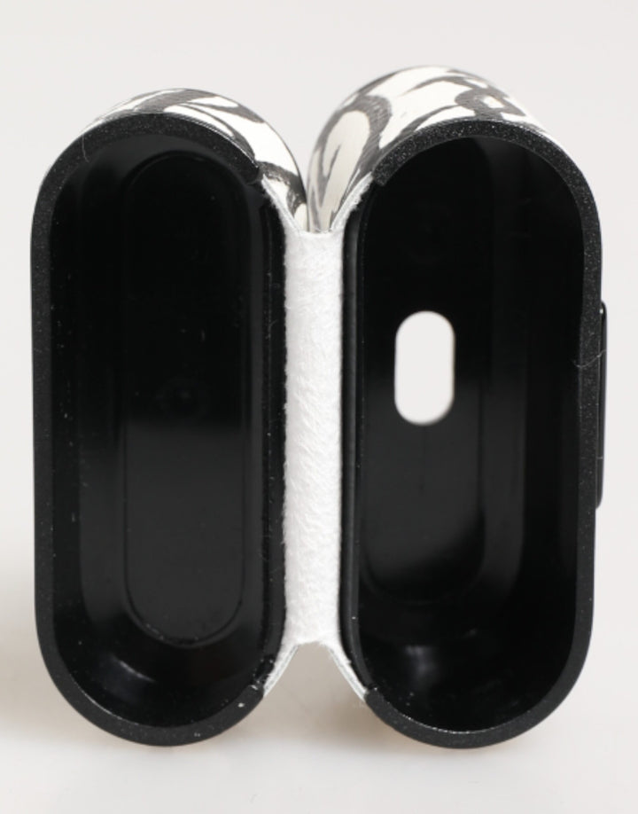 Dolce & Gabbana Black White Leather Monogram Print Logo Holder Airpods Case