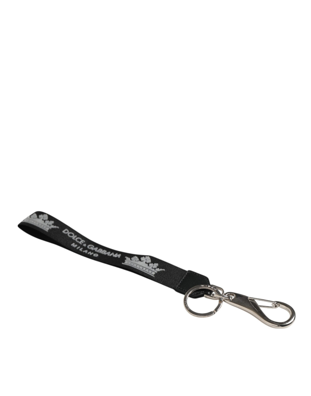 Dolce & Gabbana Black Silver Nylon DG Crown Men's Holder Keychain Keyring