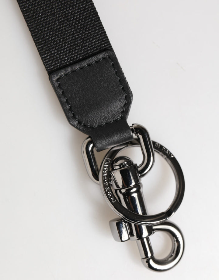 Dolce & Gabbana Black Blue DG Logo Polyester Brass Holder Keychain Keyring