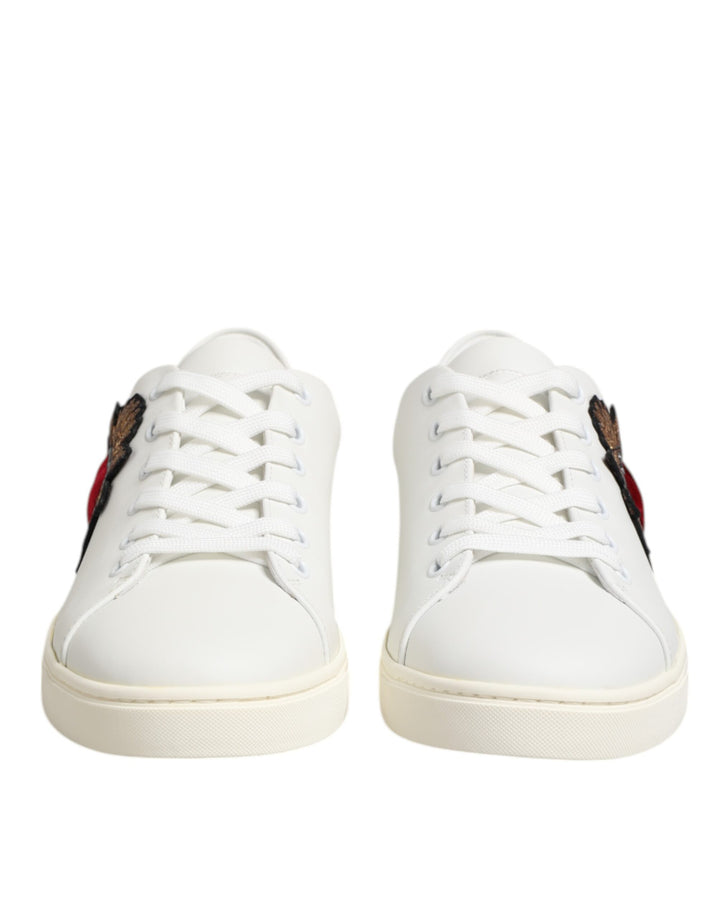 Dolce & Gabbana White Leather Sacre Heart Patch Sneakers  Shoes