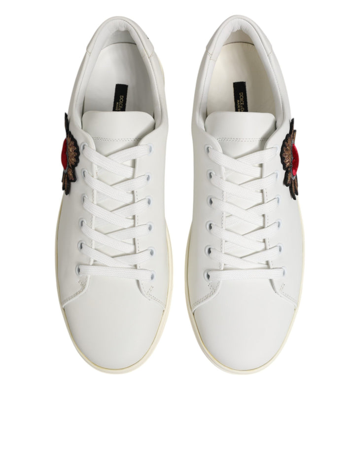 Dolce & Gabbana White Leather Sacre Heart Patch Sneakers  Shoes