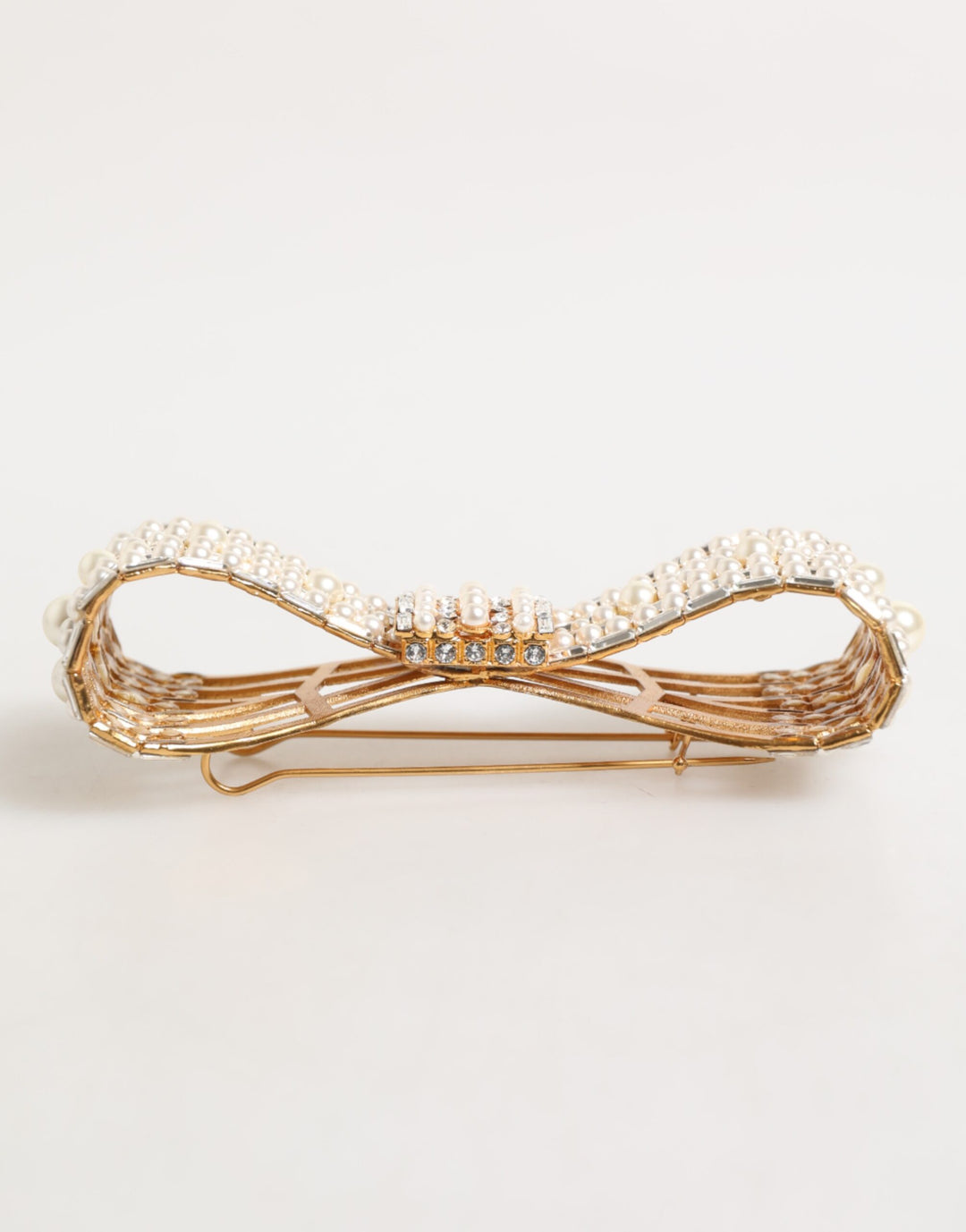 Dolce & Gabbana Gold Brass Glas Crystal Faux Pearl Embellished Brooch
