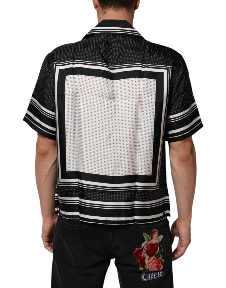 Dolce & Gabbana Black White StripeDot Print Casual Polo Shirt