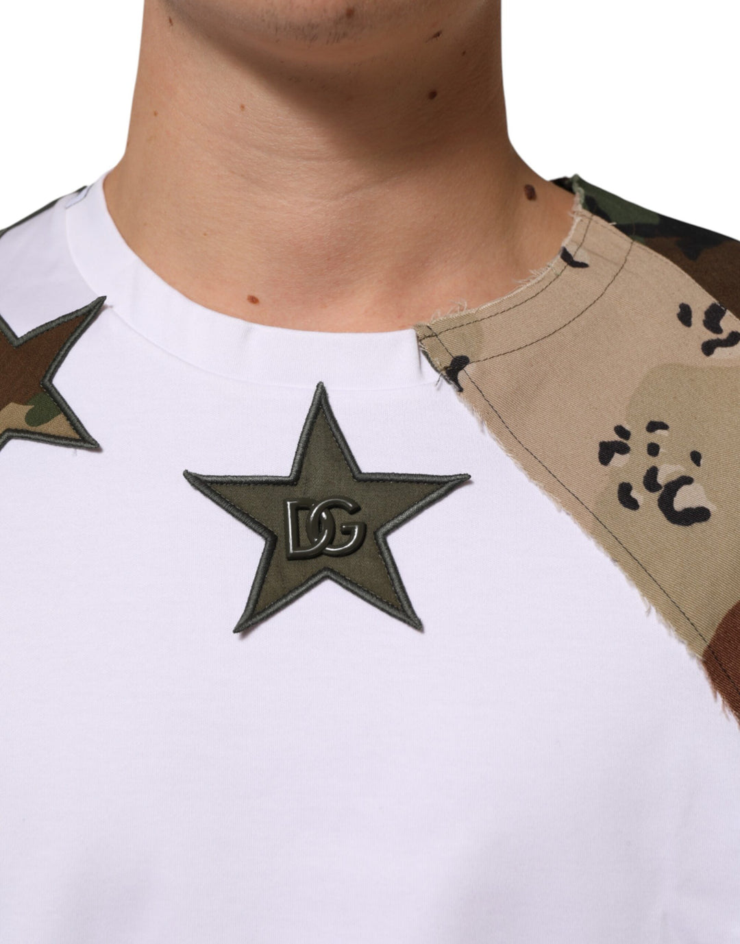 Dolce & Gabbana White Camouflage Patckwork Men Cotton T-shirt
