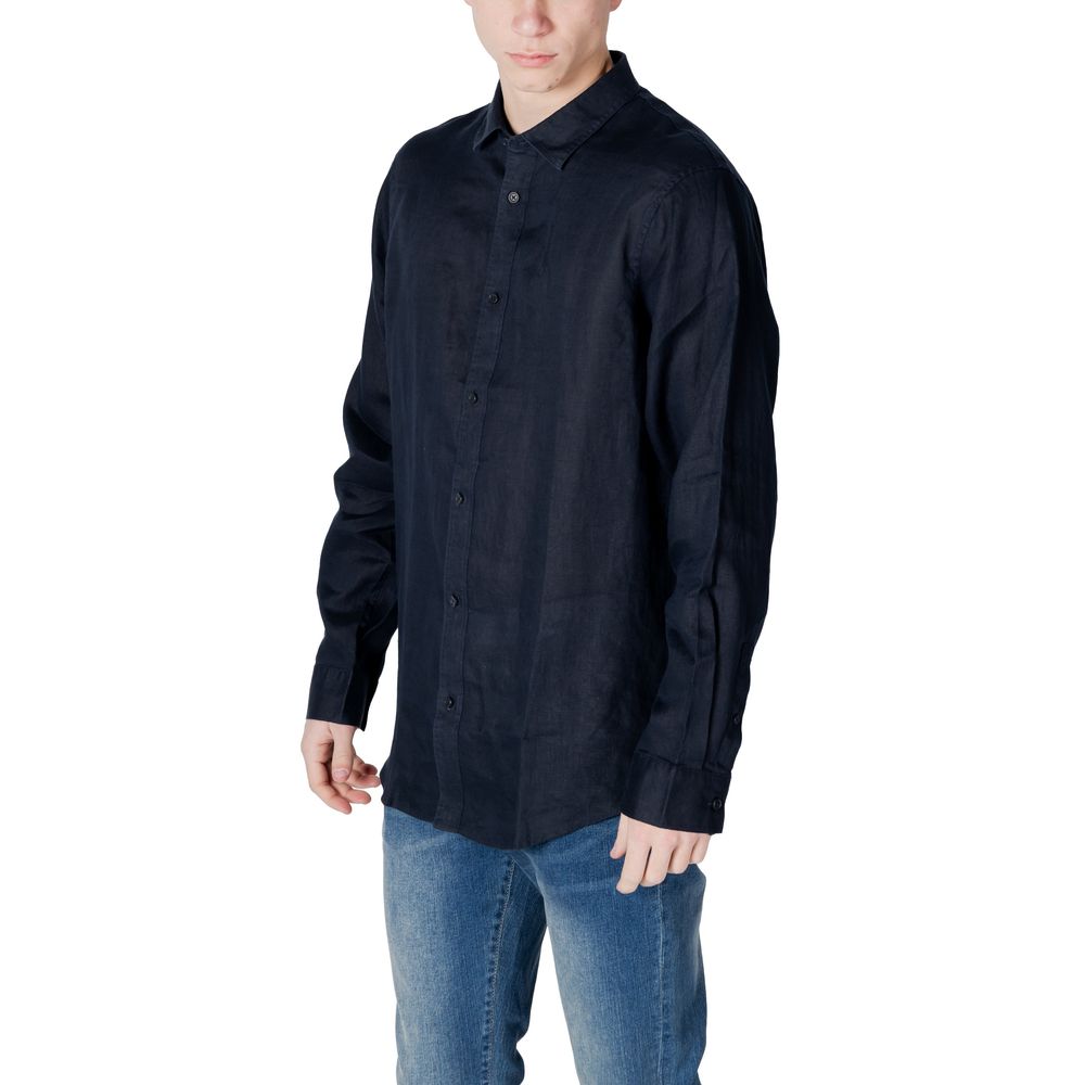 armani exchange dress shirt A|X Men's Regular-Fit Tonal Logo Jacquard Button-Down concealed front button closure Armani Exchange Men Shirt -