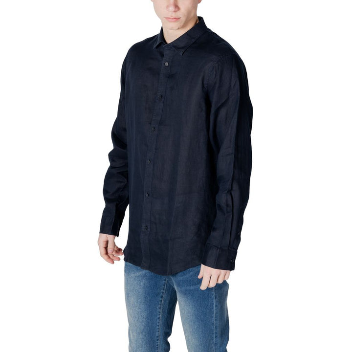 Armani Exchange Blue Linen Dress Shirt