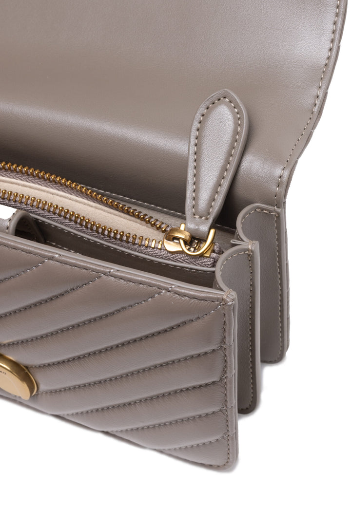 PINKO Grey Leather Love One Mini Shoulder Bag