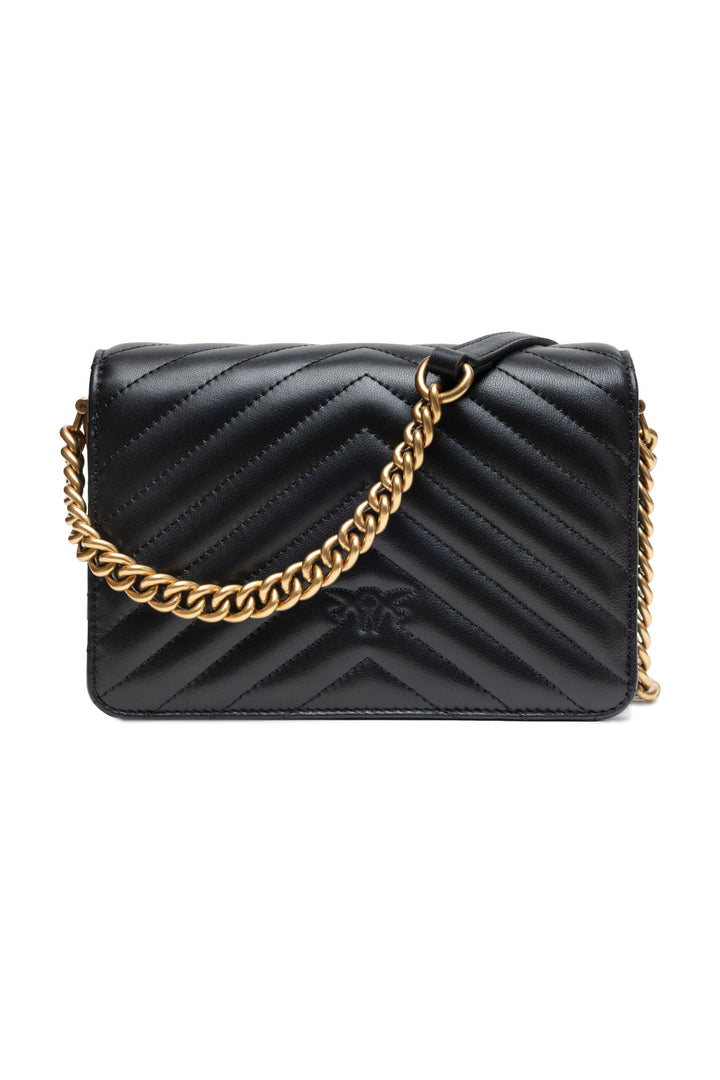 PINKO Black Leather Love Click Mini Shoulder Bag