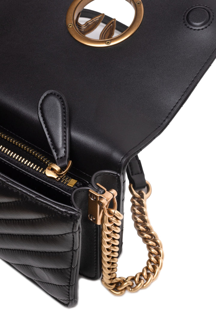 PINKO Black Leather Love Click Mini Shoulder Bag