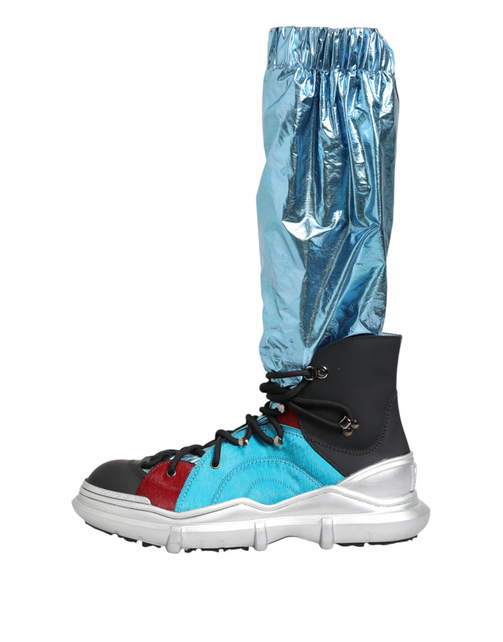 Dolce & Gabbana Blue Lace Up Over The Knee Socks Men Boots Shoes