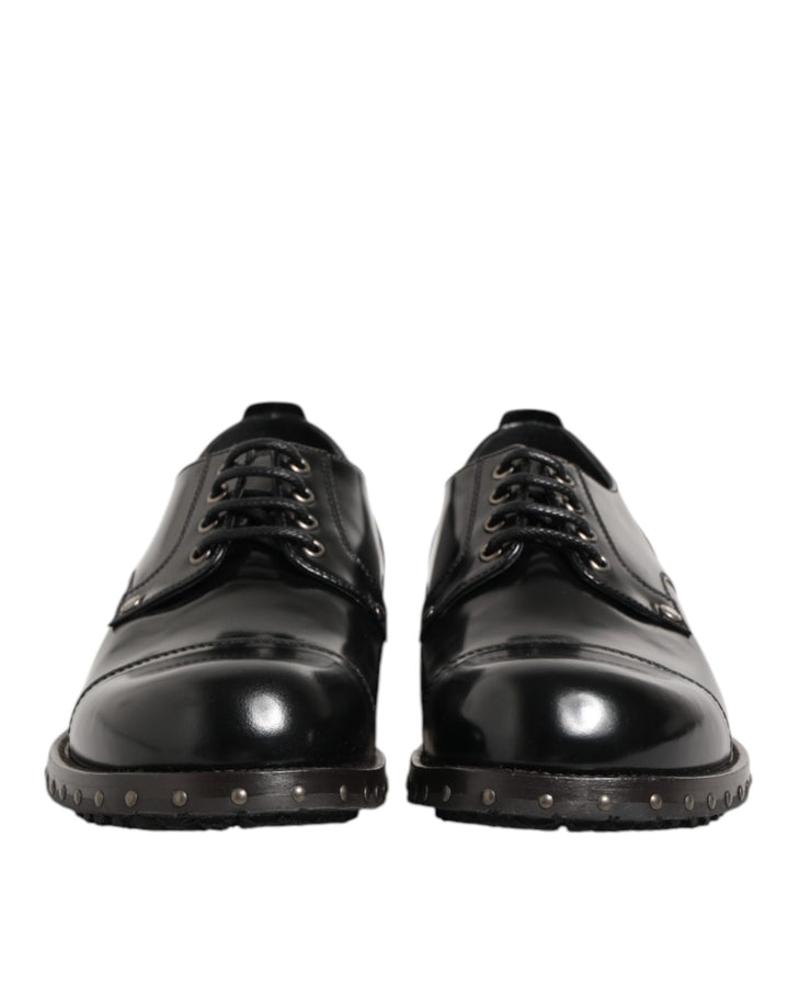 Dolce & Gabbana Black Leather Studded Men Formal Derby Shoes