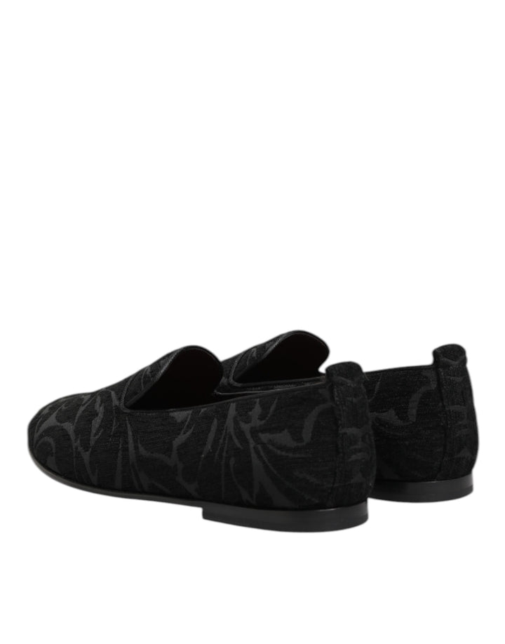 Dolce & Gabbana Black Brocade Loafers Slip On Men Dress Shoes