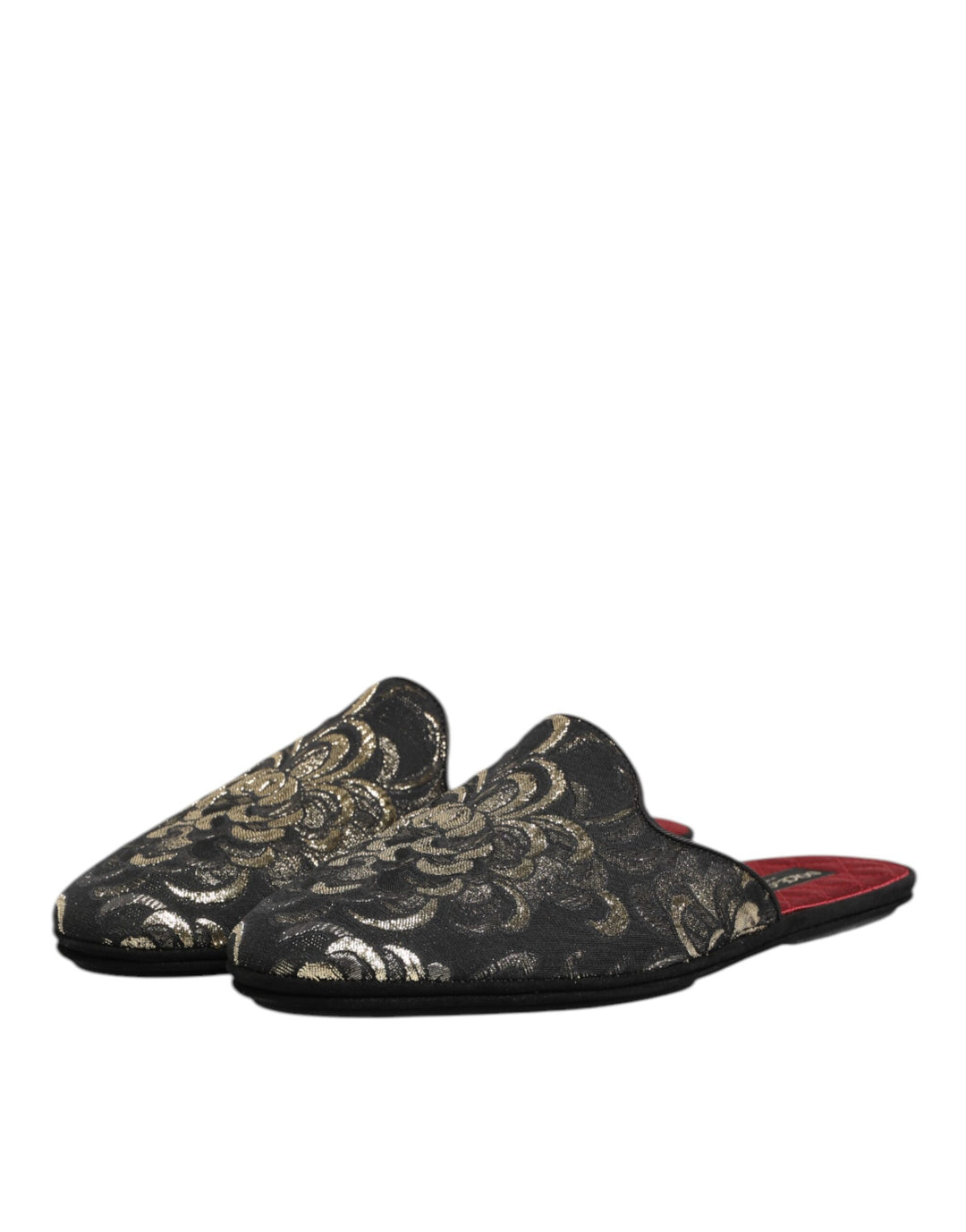 Dolce & Gabbana Black Floral Jacquard Slides Slippers Shoes