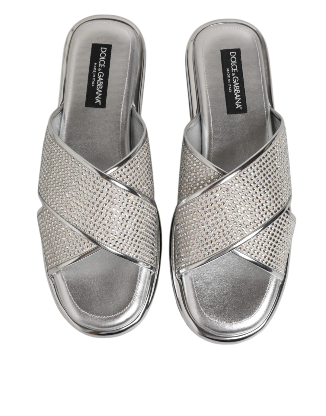 Dolce & Gabbana Silver Strass Slides Flats Slippers Shoes