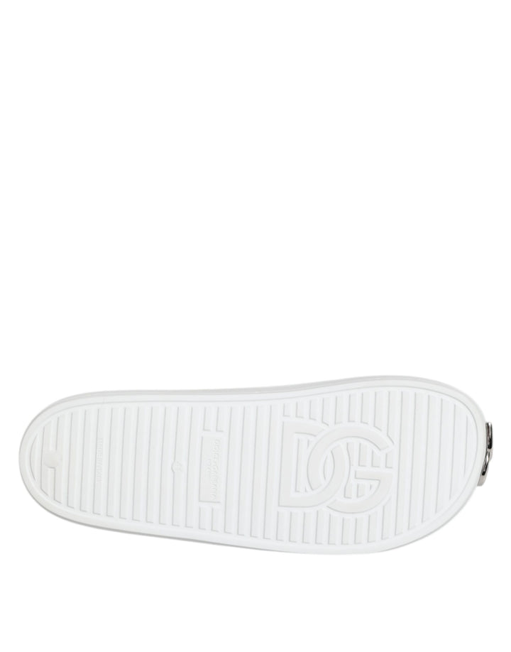 Dolce & Gabbana White Logo Slides Sandals Men Beachwear Shoes