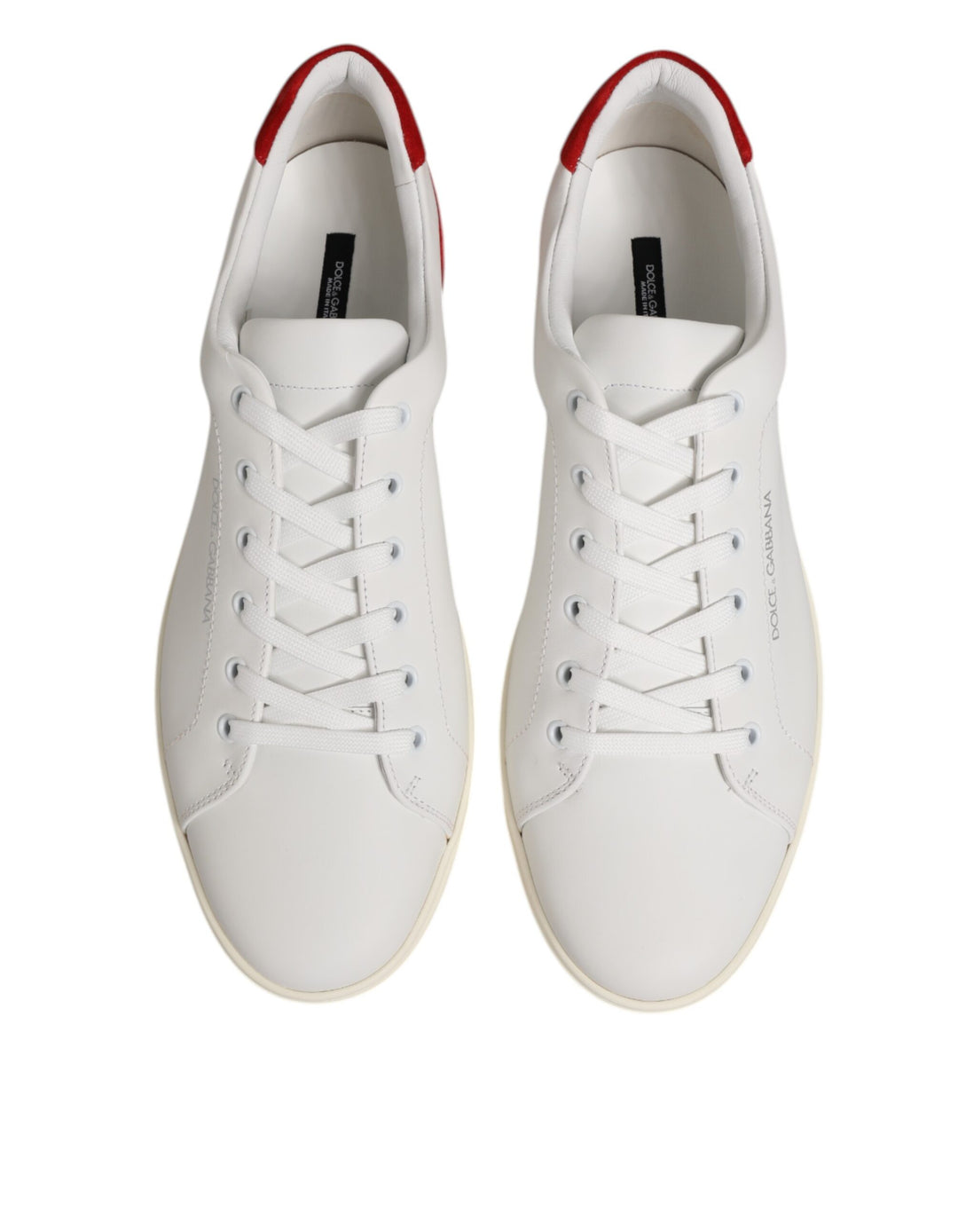 Dolce & Gabbana White Red Leather Low Top Men Sneakers Shoes