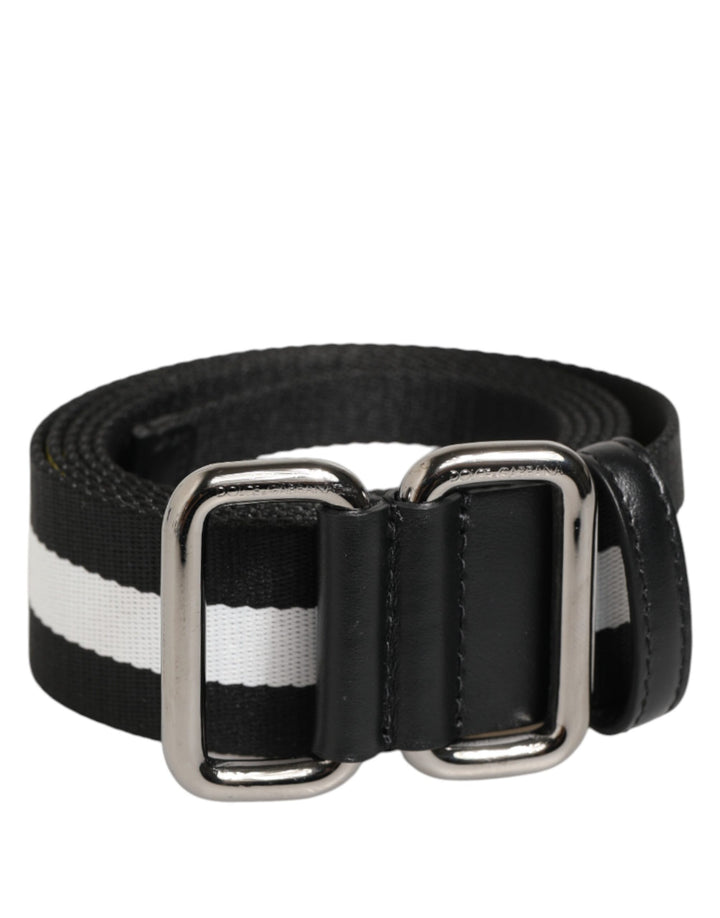 Dolce & Gabbana Black White Striped Metal Buckle Men Belt