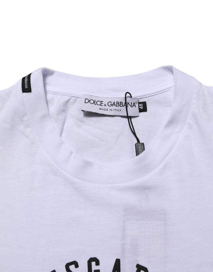 Dolce & Gabbana White Cotton Logo Print Crew Neck T-shirt