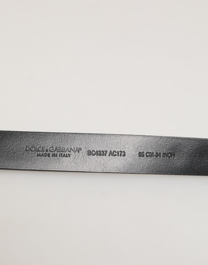 Dolce & Gabbana Black Leather Studded Silver-Tone Buckle Belt