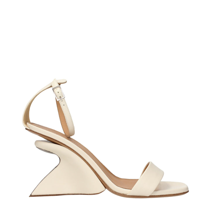 Off-White Beige Leather Platform Sandals