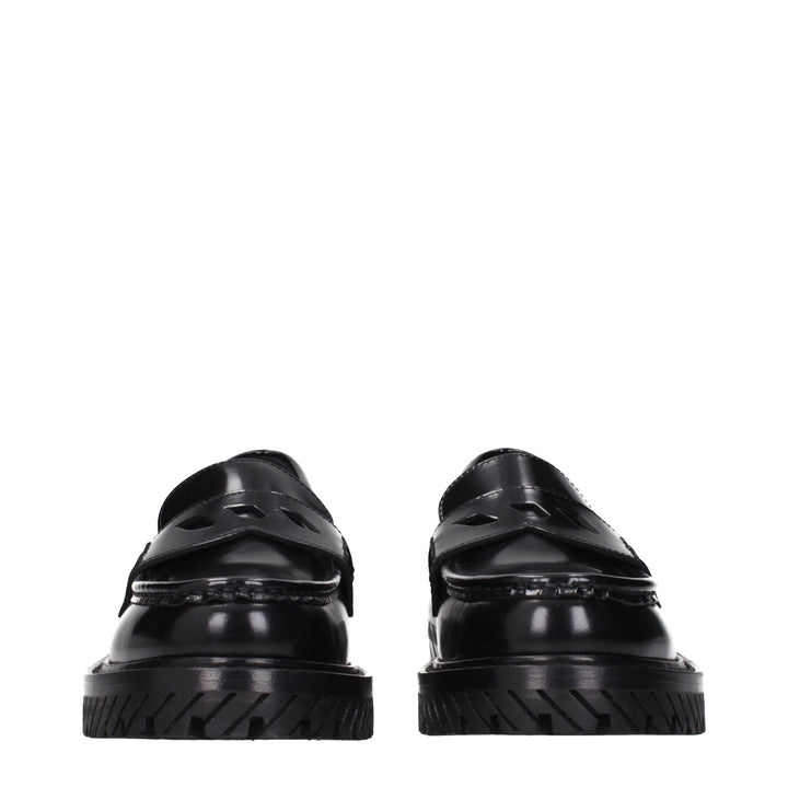 Off-White Black Leather Slip-On Loafers