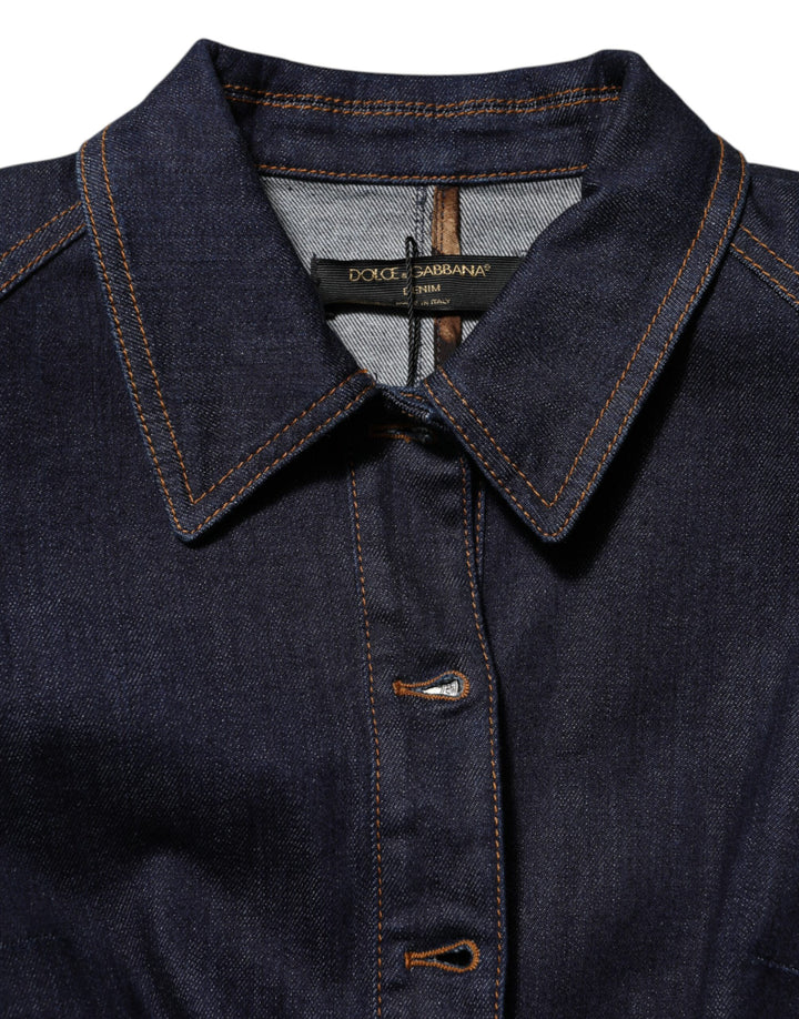 Dolce & Gabbana Dark Blue Cotton Collared Denim Coat Jacket