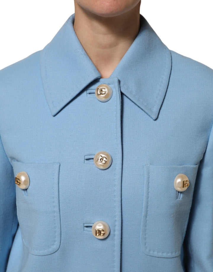 Dolce & Gabbana Blue Buttoned Down Trench Coat Jacket