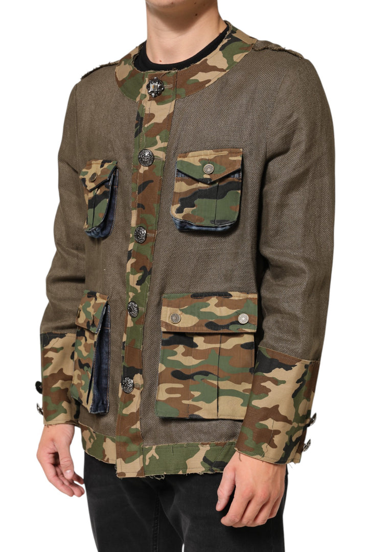 Dolce & Gabbana Brown Camouflage Linen Button Down Jacket